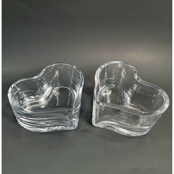2 Vintage  Heart Shape Glass Candy Valentines Dish - Made in Poland 3" x 5.5" - Picture 1 of 12